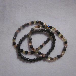Hematite and Multi Brown Beaded Stretch Bracelet Set.